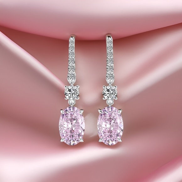 Pink Lab Diamond Dangle Earrings - Picture 4 of 7